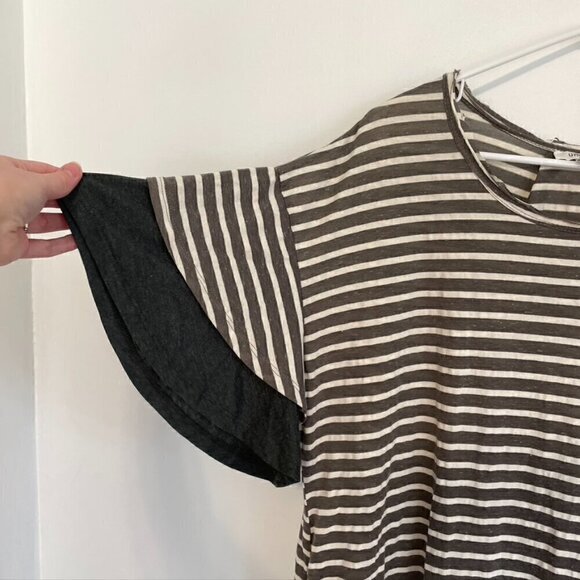 UMGEE Gray Cream Ivory Striped Short Sleeve Cotton Mini T-Shirt Dress / Tunic L - Picture 6 of 14